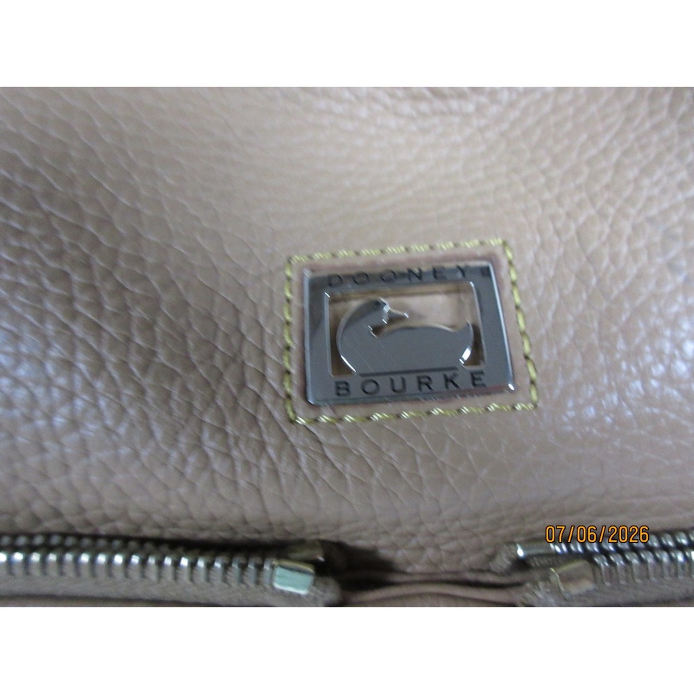 Dooney & Bourke Tan Pebbled Leather Hobo Shoulder Bag with Pink Gingham Lining - Picture 2 of 14